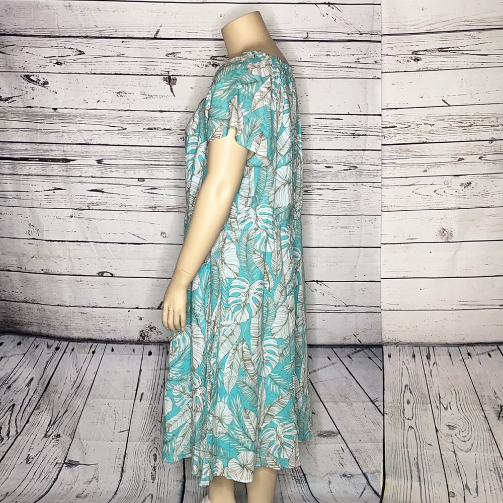 Talbots Teal and White Leaf Print Dress - Picture 3 of 6